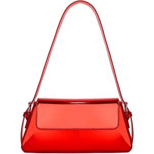 Women Red Leather Metalic Evening Bag For Wedding Shoulder Sparkle Bag